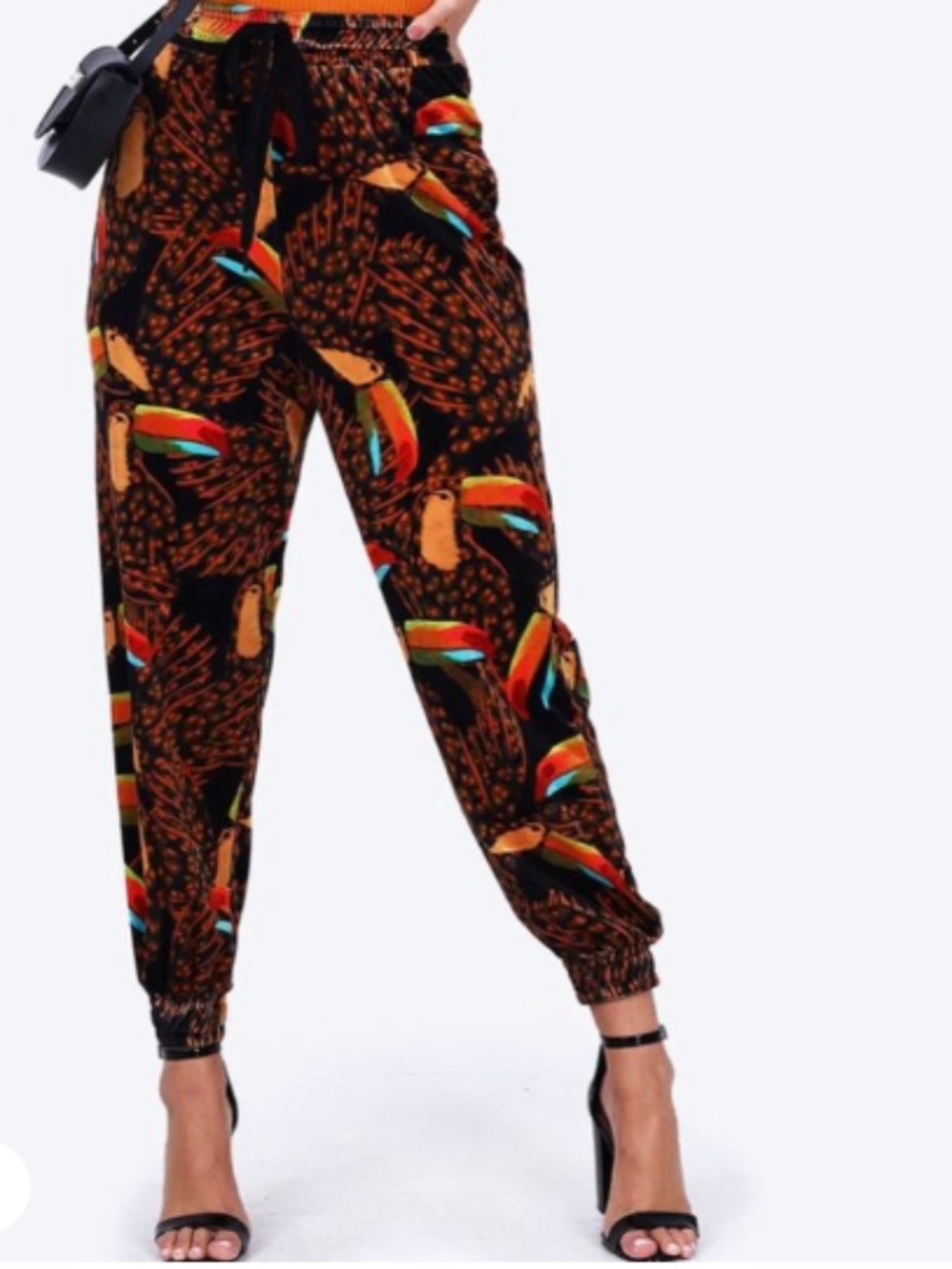 FARM Rio Black Tropical Toucan Print Jogger Pants